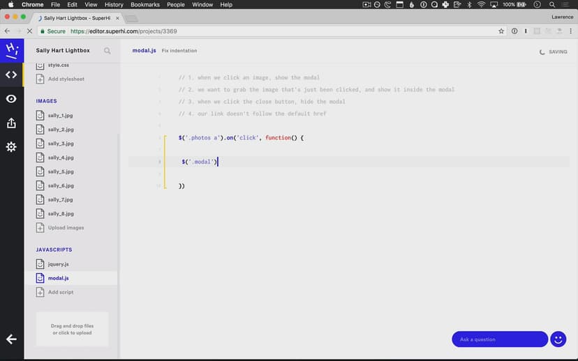 Showing our modal on click and blocking default link action