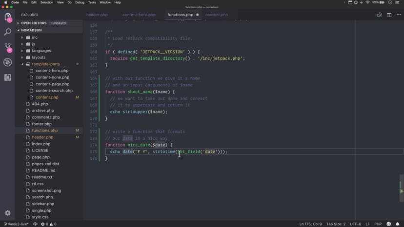 Formatting our date nicely with a function