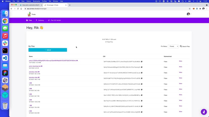 Pinning content with Pinata