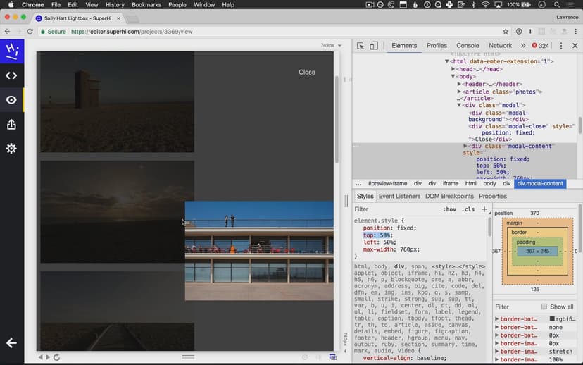 Positioning modal content in the center