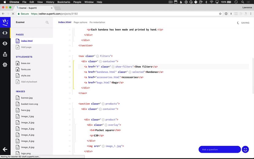 Adding show filters link
